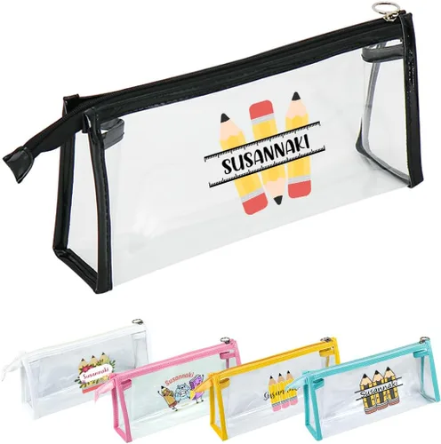 Vista 15 de Caja de lápices transparente de gran capacidad, estuche personalizado de doble capa con nombre, caja de lápices de plástico transparente apilable