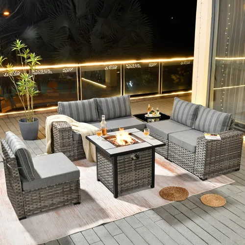 Vista 41 de HOOOWOOO Outdoor Patio Sectional Furniture Sofa Set with Widened Armrest,6 Piece Small Modern Wicker Couch,Modular L Shaped Conversation Seating Set