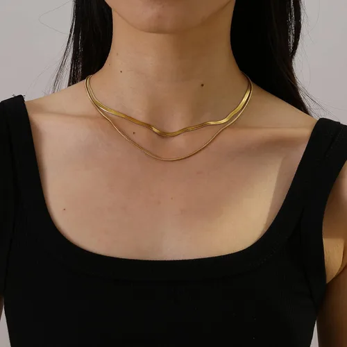 Vista 3 de Mauzew Collar de cadena de serpiente chapada en oro de 18 quilates, collar de espiga en capas, gargantilla para mujer, collares con dije de punto