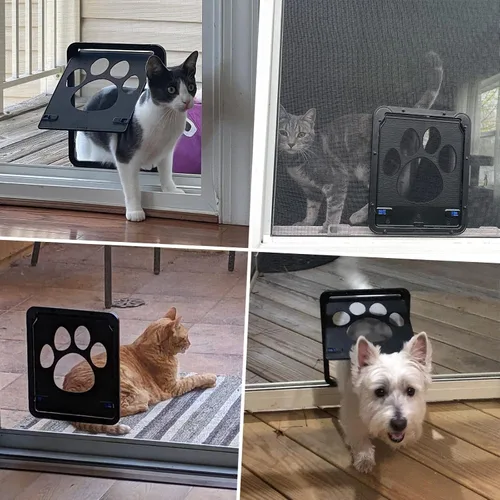 Vista 2 de Puerta mosquitera para perro, puerta de gato de 8 x 10.2 pulgadas para ventana, cierre magnético, puerta pequeña con cerradura de doble cara