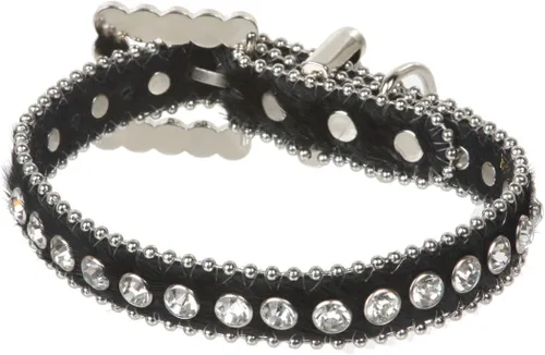 Vista 2 de 3/4" () w/cebra de imitación de piel de leopardo rhinestone collar de perro tamaño: XS: 7"-9" cuello color: negro