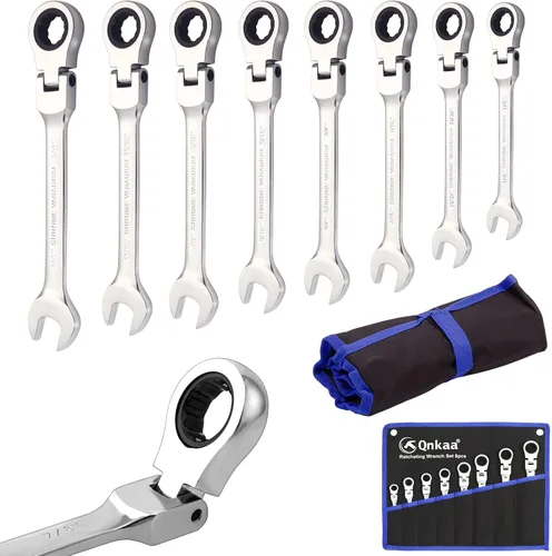 Vista 7 de Juego de Llaves de Trinquete Flexibles 8 piezas 9-17mm Llave Inglesa Anillo de Engranaje Trinquete Combinación Kit de Llaves Flexibles Cabezal Flex