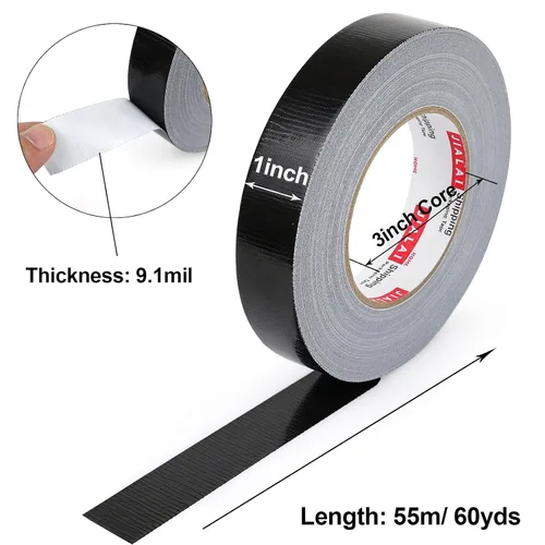 Vista 3 de JIALAI HOME Cinta adhesiva negra, 1 pulgada x 60 yardas, resistente, flexible, sin residuos, cinta impermeable para todo clima, resistente a