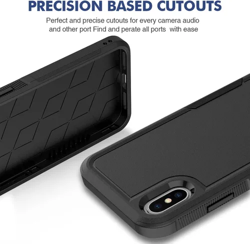 Vista 6 de Funda para iPhone X/iPhone Xs: funda protectora de doble capa resistente para teléfono celular, a prueba de golpes, resistente, con protector