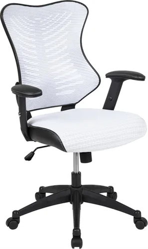 Vista 10 de Flash Furniture Kale Silla de oficina ergonómica giratoria ejecutiva de malla negra con asiento LeatherSoft y brazos ajustables Asiento ergonómico