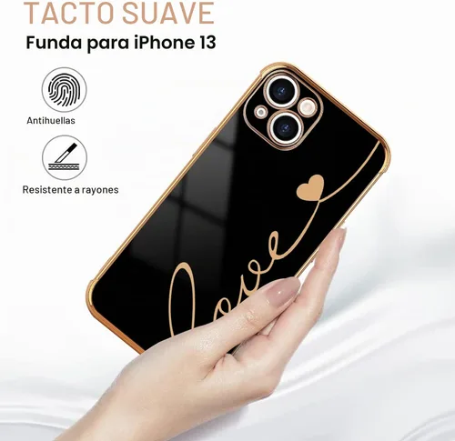 Vista 5 de LCHULLE Funda para iPhone 13 para mujeres y niñas, lindo corazón de amor Negro