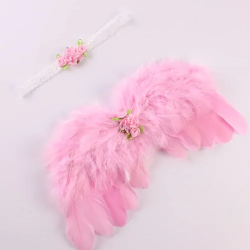 Vista 3 de Surakey Atuendos para bebé recién nacido, alas de ángel de plumas con diadema, accesorios para el cabello, accesorios para el cabello, trajes