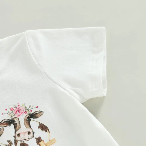 Vista 67 de fhutpw Conjunto de camiseta de manga corta con estampado de vaca y pantalones acampanados de dibujos animados para niñas
