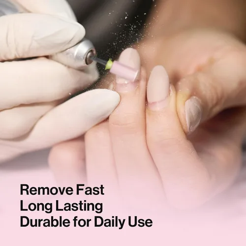 Vista 7 de MelodySusie Brocas de cerámica para uñas, 3/32 pulgadas, chaflán superior plana, puntas de barril grandes, eliminación rápida de acrílico o gel Rosa