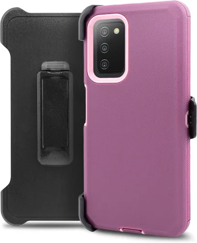 Vista 7 de Funda diseñada para Samsung Galaxy A03S, con protector de pantalla integrado, soporte giratorio con clip para cinturón, funda protectora de cuerpo
