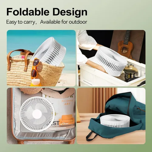 Vista 3 de Ventilador recargable plegable portátil – Altura ajustable de 4000 mAh USB-C funciona con pilas, ventilador pequeño silencioso de 4 velocidades