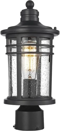 Vista 18 de Darkaway Luz de poste al aire libre, lámpara de poste de luz, carcasa de aluminio impermeable con vidrio ondulado ámbar para entrada de camino