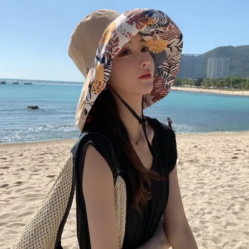 Vista 55 de Sombrero de sol de ala súper ancha para mujer, de algodón, plegable, reversible, con borde con cable, protección UV, verano, playa, viajes, jardín