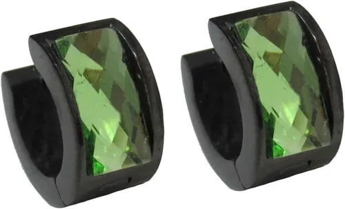 Vista 13 de Aretes de aro de acero inoxidable con cristal multicolor negro para hombres y mujeres