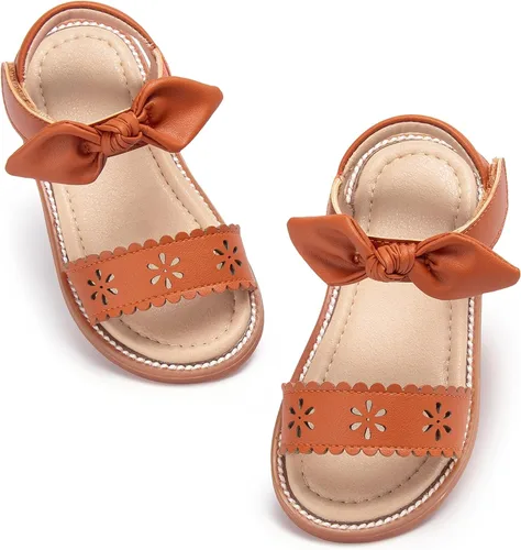 Vista 59 de Sandalias de verano para niñas con puntera abierta, sandalias planas de princesa con suela cómoda D742 Oro