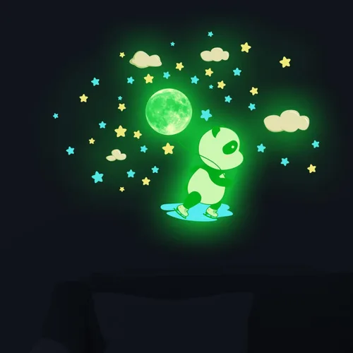 Vista 5 de Calcomanías de pared de panda que brillan en la oscuridad, 38 piezas de calcomanías fluorescentes de animales, estrellas, luna, nubes, niñas, bebés