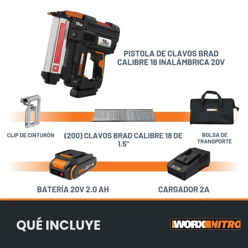 Vista 9 de Worx Nitro Clavadora Brad Inalámbrica de 20V 18GA, Pistola de Clavos Inalámbrica, Pistola de Clavos a Batería, Hasta 2 Pulgadas, Liberación