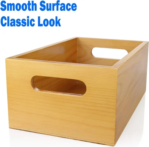Vista 4 de Un organizador de madera de pino seleccionado, caja abierta, 4 paquetes, contenedor de almacenamiento de madera de 6 x 10 pulgadas con asa para baño