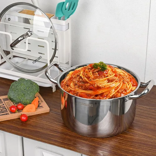 Vista 8 de ItsMillers Olla de acero inoxidable, 8 cuartos de galón, compatible con inducción, olla de cocina con mango remachado, apta para horno y lavavajillas