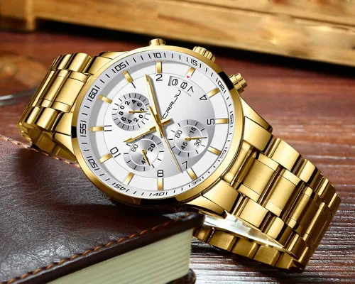 Vista 3 de CRRJU - Reloj de pulsera de acero inoxidable para hombre resistente al agua cronógrafo correa de acero inoxidable