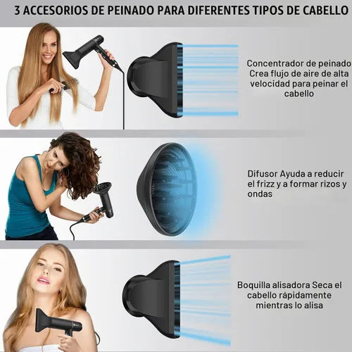 Vista 3 de slopehill Secador de pelo con motor sin escobillas único Diagnóstico inteligente de fallos Microfiltro innovador Tecnología Oxy Active Negro