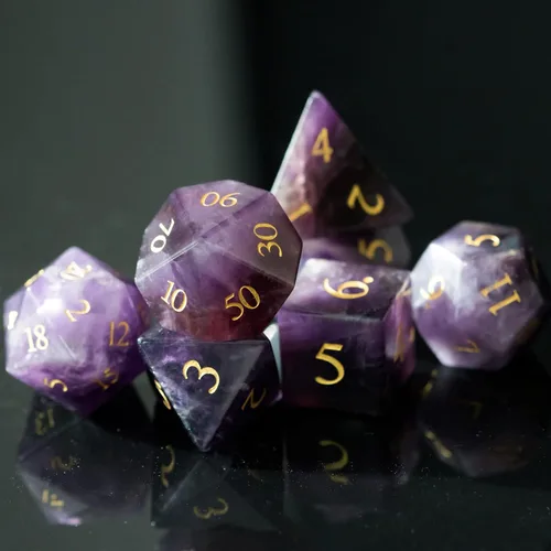 Vista 4 de UDIXI Juego de dados de piedras preciosas de amatista, dados DND de piedra de cristal D&D con estuche de regalo para juegos de rol y juegos de mesa