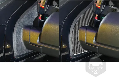 Vista 4 de Adhesivo de fibra de carbono para espejo retrovisor de automóvil, panel de poste triangular, adhesivo de pilar A, compatible con F150 SVT Raptor
