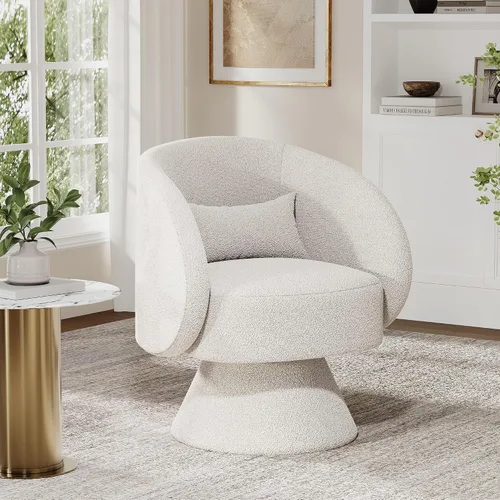 Vista 18 de Silla Giratoria de Barril, Sillas Giratorias de Acento Tapizadas para Acurrucarse para Sala de Estar, Cómodo Sillón Giratorio Redondo Pequeño