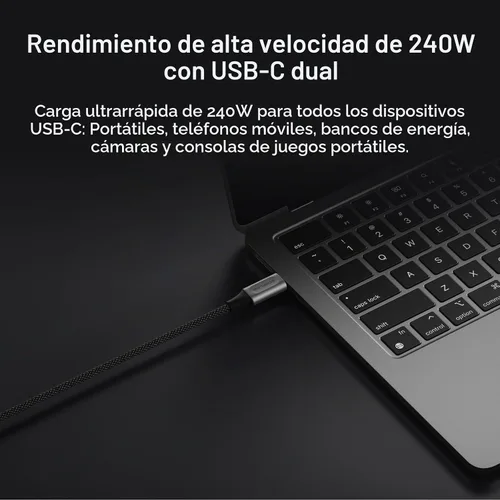 Vista 2 de EF ECOFLOW Rapid Pro - Cable USB-C a USB-C (240 W, nailon), carga dual USB-C de 240 W, cargador tipo C de 6 pies