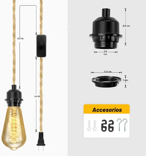 Vista 4 de LYOOWNG Cable de luz colgante con enchufe, luces colgantes estilo granja con cable enchufable, kit de cable de luz colgante de 15 pies de cuerda
