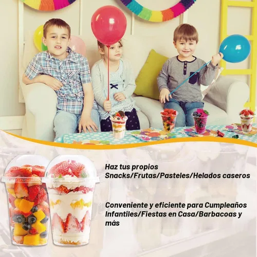 Vista 5 de Vasos de plástico transparente de 12 onzas con tapas de cúpula, tazas de postre con tapas (25 juegos), vasos desechables para fiestas de PET
