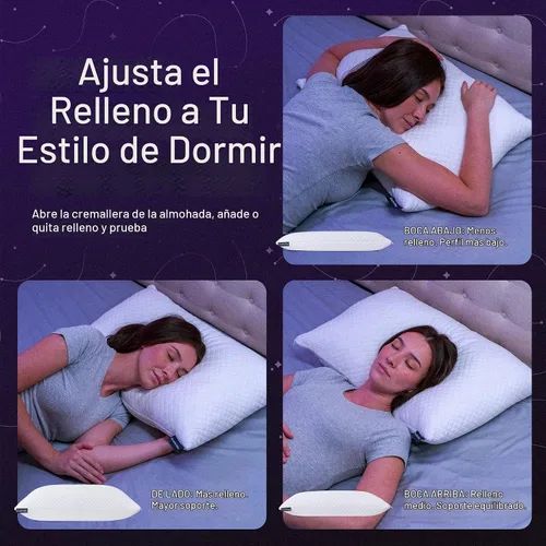 Vista 4 de DreamyBlue Almohada Signature con Loft Ajustable • Relleno de Espuma Viscoelástica Triturada • Alineación Neutra para Personas que Duermen de Lado