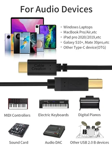 Vista 7 de CableCreation Cable de impresora USB C a B de 3.3 pies, escáner y cable MIDI para piano digital Yamaha Casio, controlador DJ, 1 M, negro