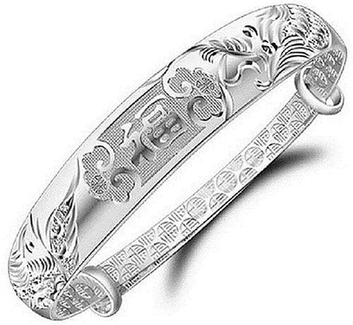 Vista 5 de Pulsera ajustable tallada de plata de ley 999 maciza con dragón chino fénix tallada para mujer, 0.51 onzas de peso para mujeres, mujeres y ancianos