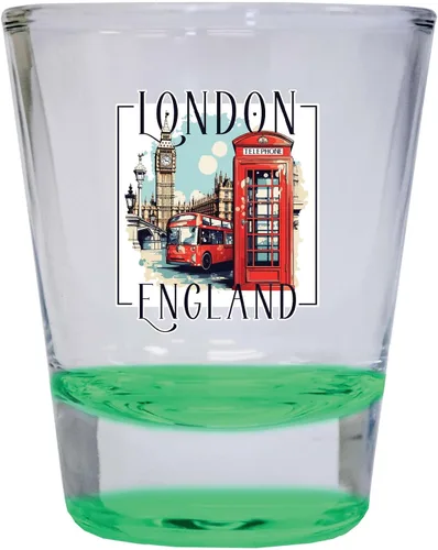 Vista 5 de London England Design C Souvenir - Vaso de chupito redondo de 1.5 onzas, color azul, paquete de 2
