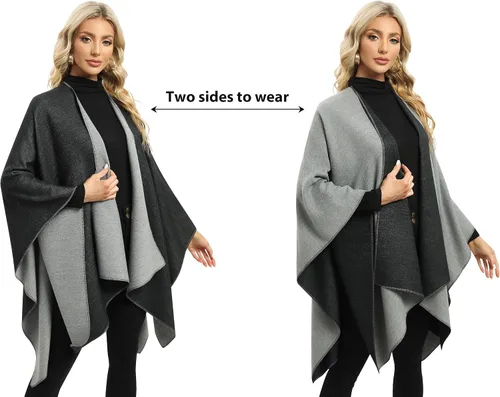 Vista 22 de Femdouce Manta cálida para mujer, ligera, con frente abierto, capa tipo poncho para primavera, otoño e invierno