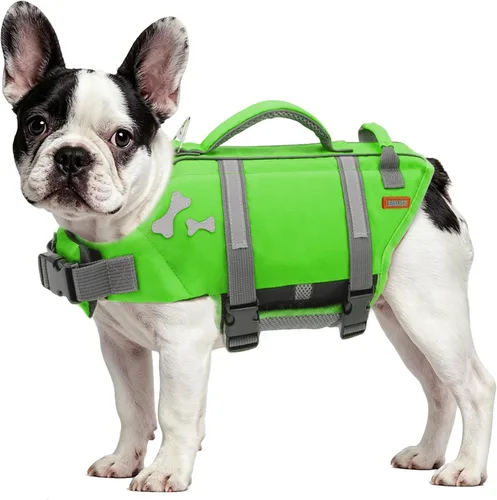 Vista 8 de EMUST Chalecos salvavidas para perros, chaleco flotante para canotaje con 2 Brillante rosa