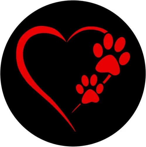 Vista 3 de Pata de perro con diseño de corazón rojo con diseño de pata de perro, color negro