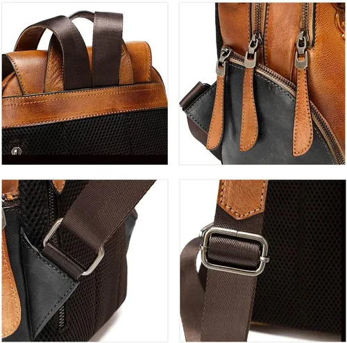 Vista 5 de Mochila de cuero para mujer, organizador retro de bronceado vegetal, bolso de cuero vintage en relieve tótem, naranja marrón, Bolso de hombro tótem