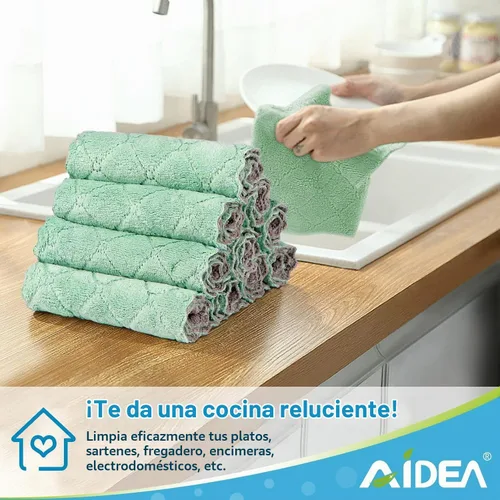 Vista 4 de AIDEA - Paños de cocina reutilizables, paquete de 24 paños de cocina de forro polar coral de 6 x 10.4 pulgadas Absorbent Microfiber Cleaning