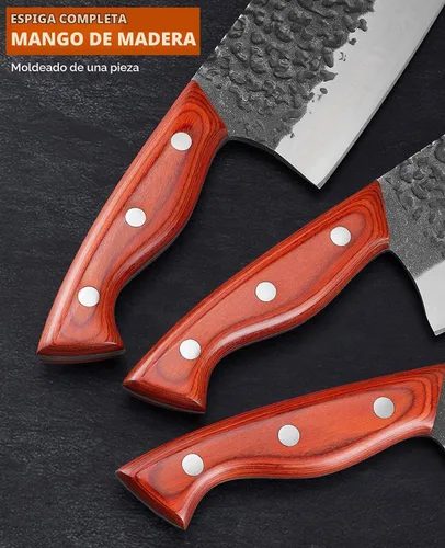 Vista 6 de Juego de cuchillos de carnicero profesional, cuchilla de carne pesada forjada a mano, cuchillo de chef serbio, cuchillo de deshuesado vikingo, juego