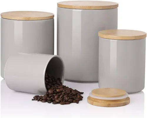 Vista 76 de Botes de Cocina Sweejar Tarro de Cerámica para Almacenamiento de Alimentos, Contenedores Apilables con Tapa de Madera de Sellado Hermético