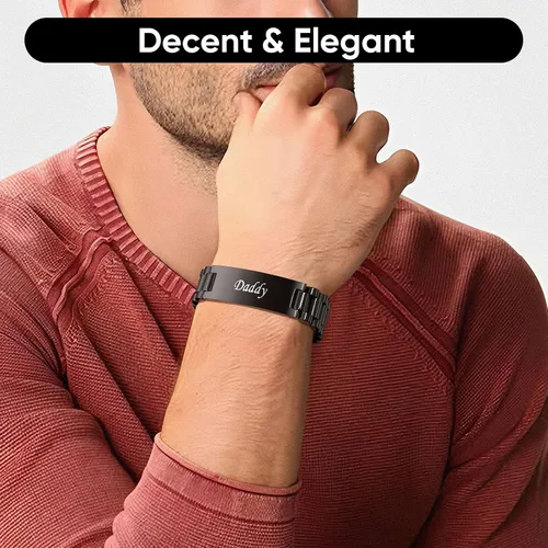 Vista 4 de VNOX - Correa de reloj de eslabones de acero inoxidable para hombre con grabado personalizado gran regalo para papá