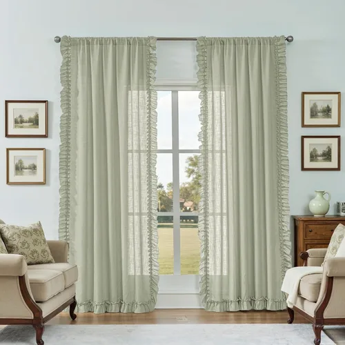 Vista 14 de TERLYTEX Cortinas de encaje de lino de 96 pulgadas de largo 2 paneles, 42 x 96 pulgadas, cortinas con volantes estilo granja para sala con bolsillo