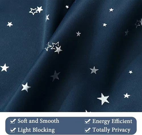 Vista 4 de H.VERSAILTEX Cortinas opacas con estrellas para habitación de niños y niñas, con aislamiento térmico, bonitas cortinas gruesas y suaves, con ojales