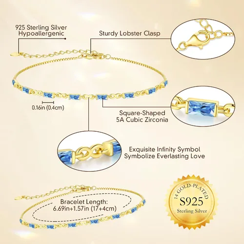 Vista 4 de CDE Pulseras de plata de ley 925 con piedra natal para mujer, delicada pulsera de tenis infinito con dije de eslabones simples, cumpleaños