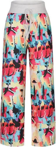 Vista 4 de Pantalones de pijama cómodos para mujer, estilo casual, estampado floral, con cordón, palazzo, de pierna ancha, elásticos, a la moda