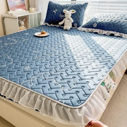 Vista 23 de Sábanas de bolsillo profundo, sábanas de látex de seda de hielo, fundas de colchón con estampado de dibujos animados agradables a la piel, con Gris