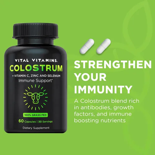 Vista 2 de Vital Vitamins Polvo de péptidos de colágeno múltiple + cápsulas de calostro con vitamina C, zinc