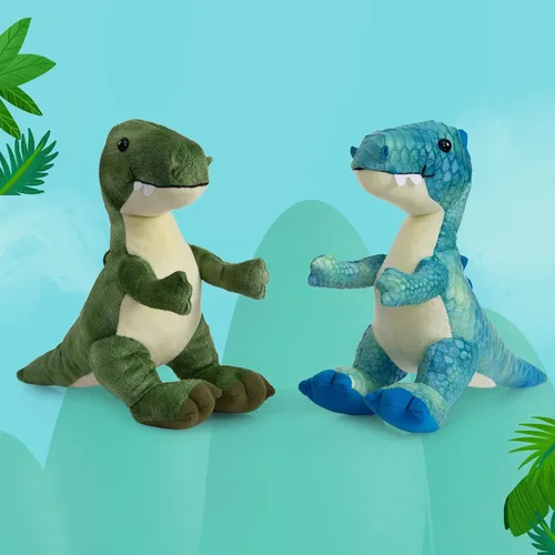 Vista 8 de HollyHOME Juguete de dinosaurio T-Rex de peluche con escamas texturizadas suaves y realistas, lindo regalo de dinosaurio para niños, azul y blanco